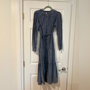 Pilcro Anthropologie Blue Corduroy Tie Waist Midi Dress Size S